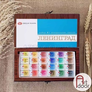 [ARTDOOR] Bộ màu Nước Nén LENINGRAD (tặng hộp gỗ nâu) - 24 Màu