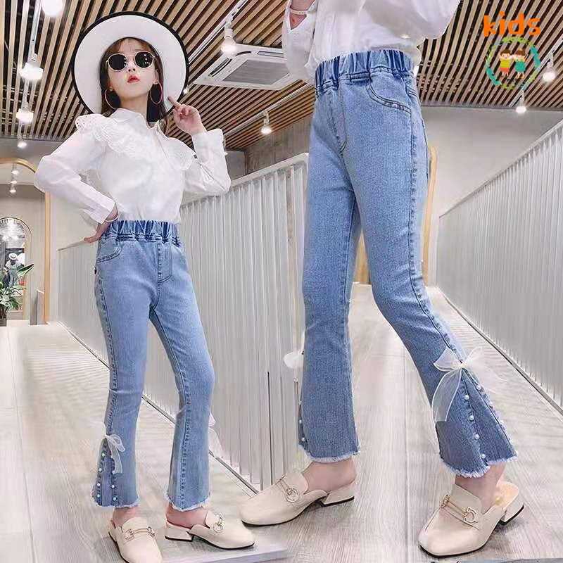 Quần Jean Ống Loe Co Giãn Thời Trang Xuân Thu Kiểu Mới 2022 Cho Bé 3-5-8-10-12-13 Tuổi
