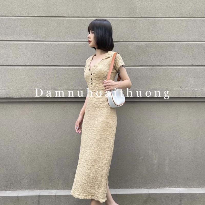 Đầm body xốp dáng dài tôn dáng dài tôn dáng màu nude và đen