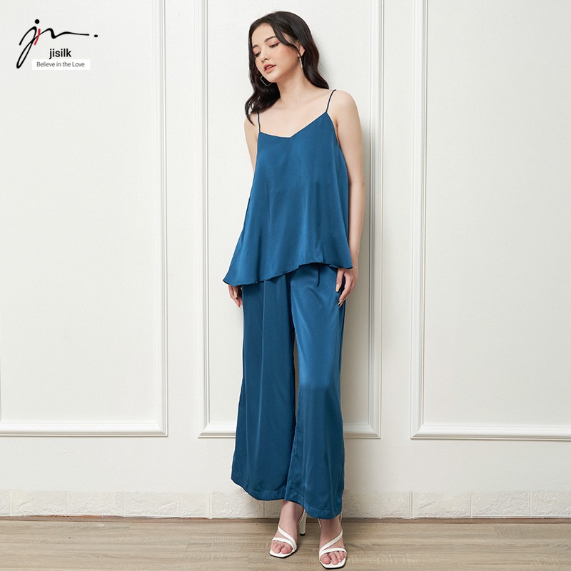Bộ đồ ngủ lụa mặc nhà nữ, pijama quần dài latin satin cao cấp thiết kế Hàn Quốc lịch sự Basicci L.SET-01 - jisilk