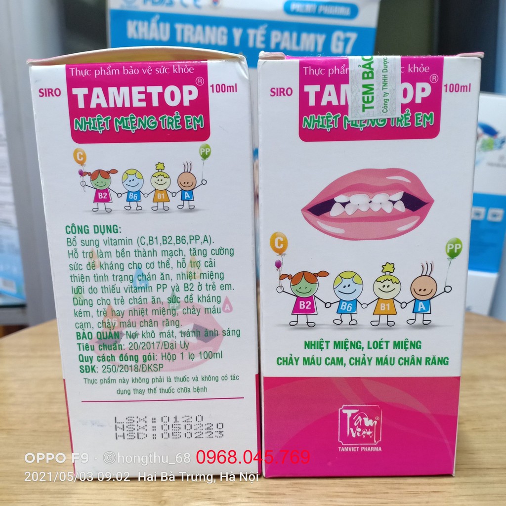 Siro nhiệt miệng TAMETOP trẻ em chai 100ml