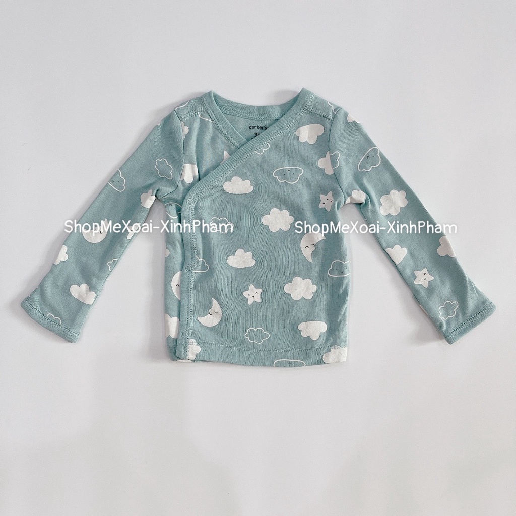 Áo dài vạt chéo Carter màu xanh họa tiết mây và trăng size 3M,6M,9M,Newborn