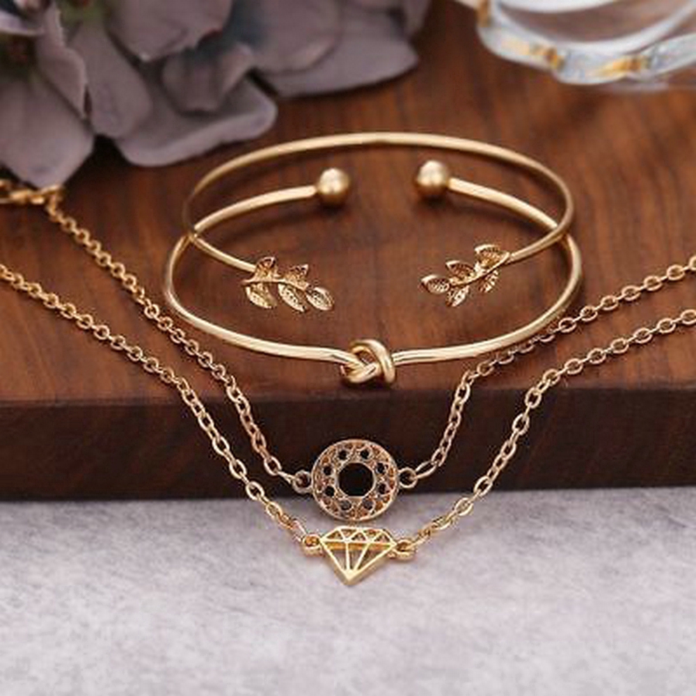 fashion woman 4pcs/set boho Vintage leaves Rhinestone Hollow elegant Bracelet jewelry set