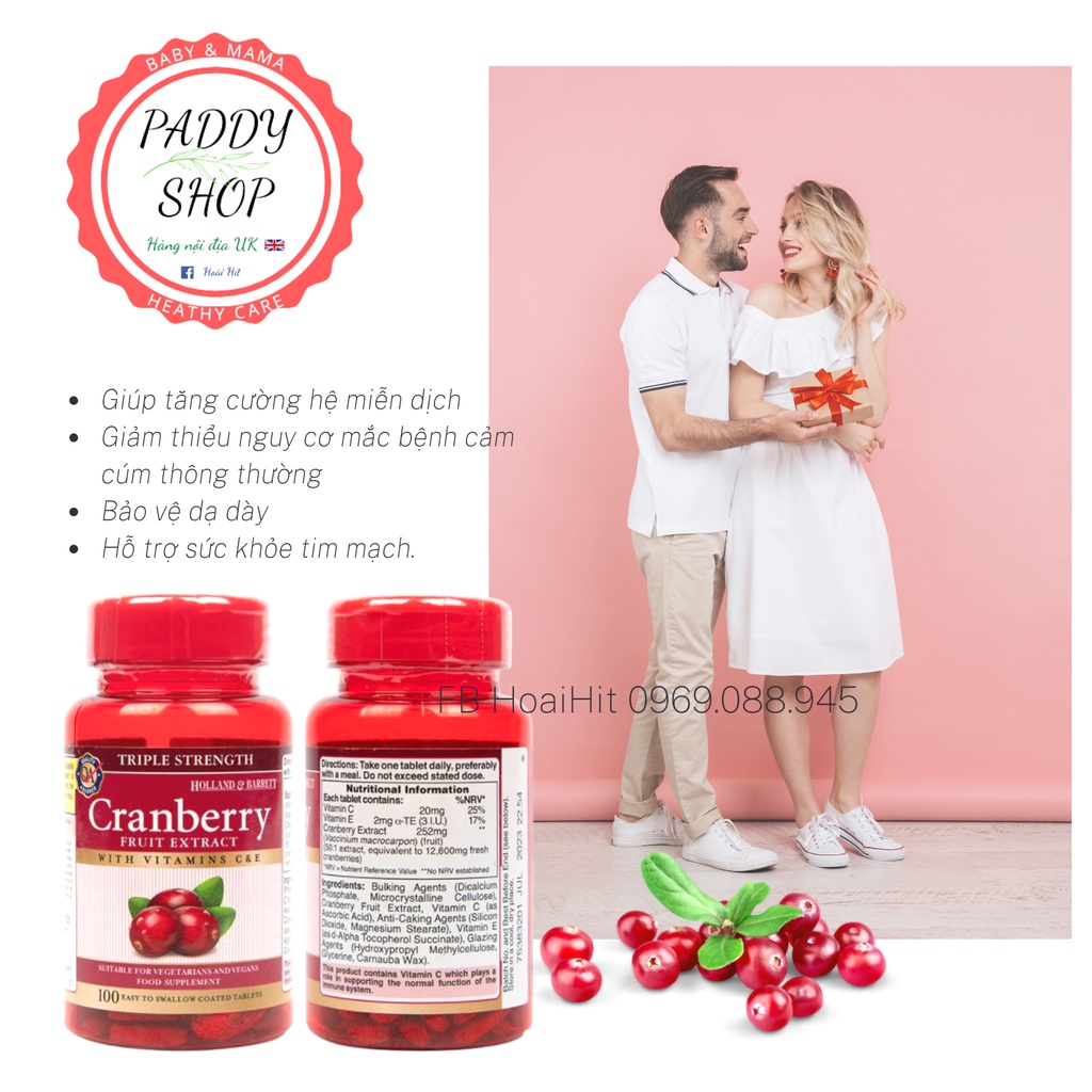 Viên uống bổ thận Cranberry with Vitamin C & E    Holland & Barrett UK