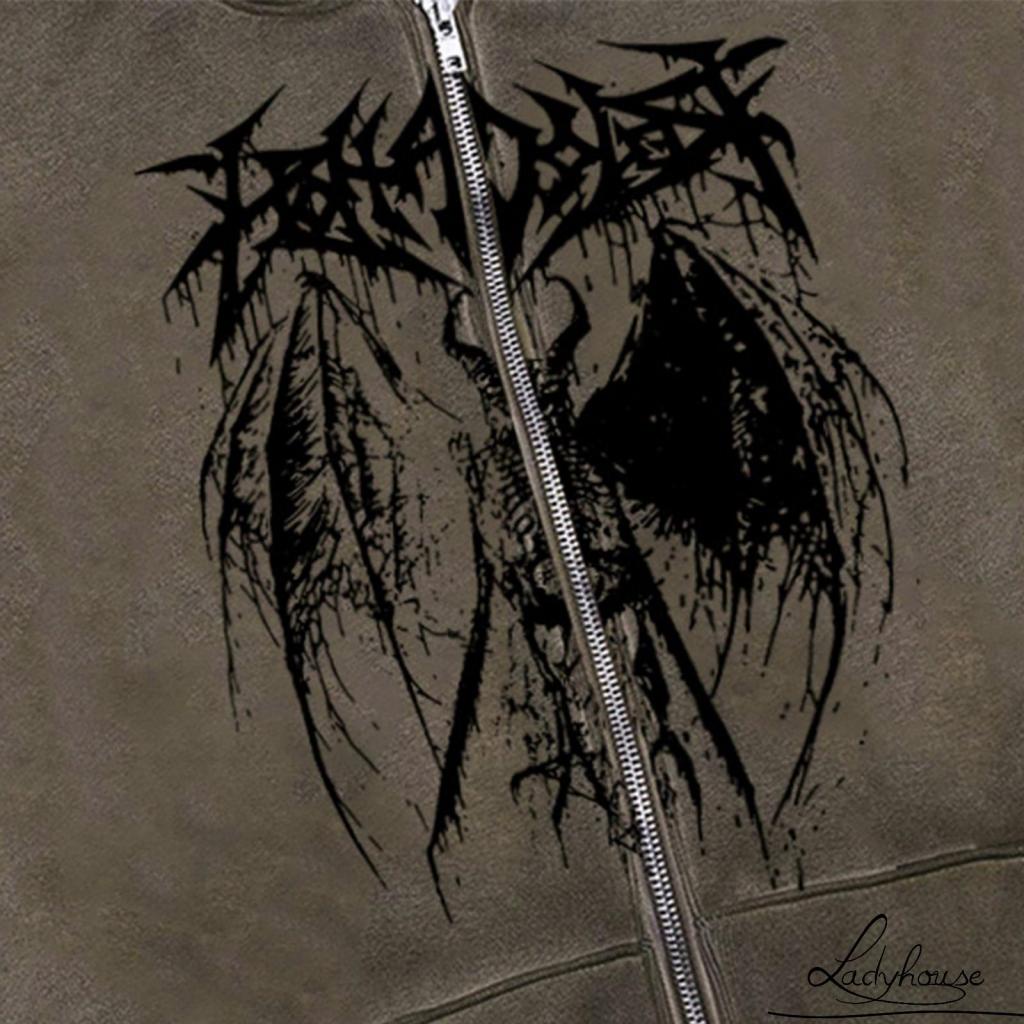 Ldd-áo Hoodie Dài Tay Dáng Rộng Vừa Vặn Có Dây Rút In Họa Tiết Ác Quỷ Cho Nữ