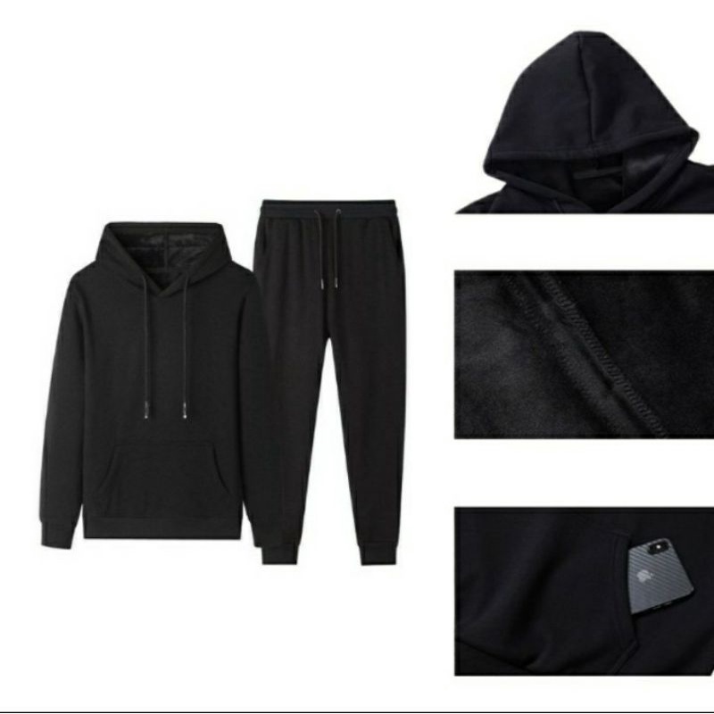 Bộ Nỉ Nam Thể Thao Trơn Cao Cấp Thu Đông - Set Đồ Bộ Nam Mặc Nhà Chất Nỉ Có Mũ Dài Tay