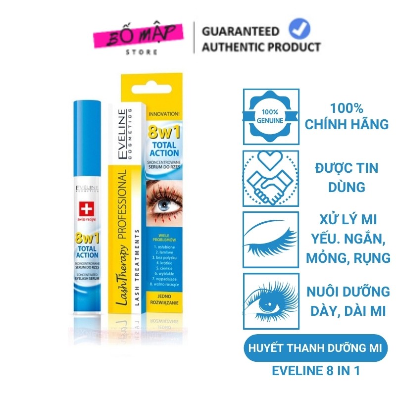 [SALE] [CAM KẾT 100% CHÍNH HÃNG] Huyết thanh Dưỡng mi EVELINE 8in1 Total Action Lash Therapy professional Ba Lan 10ml