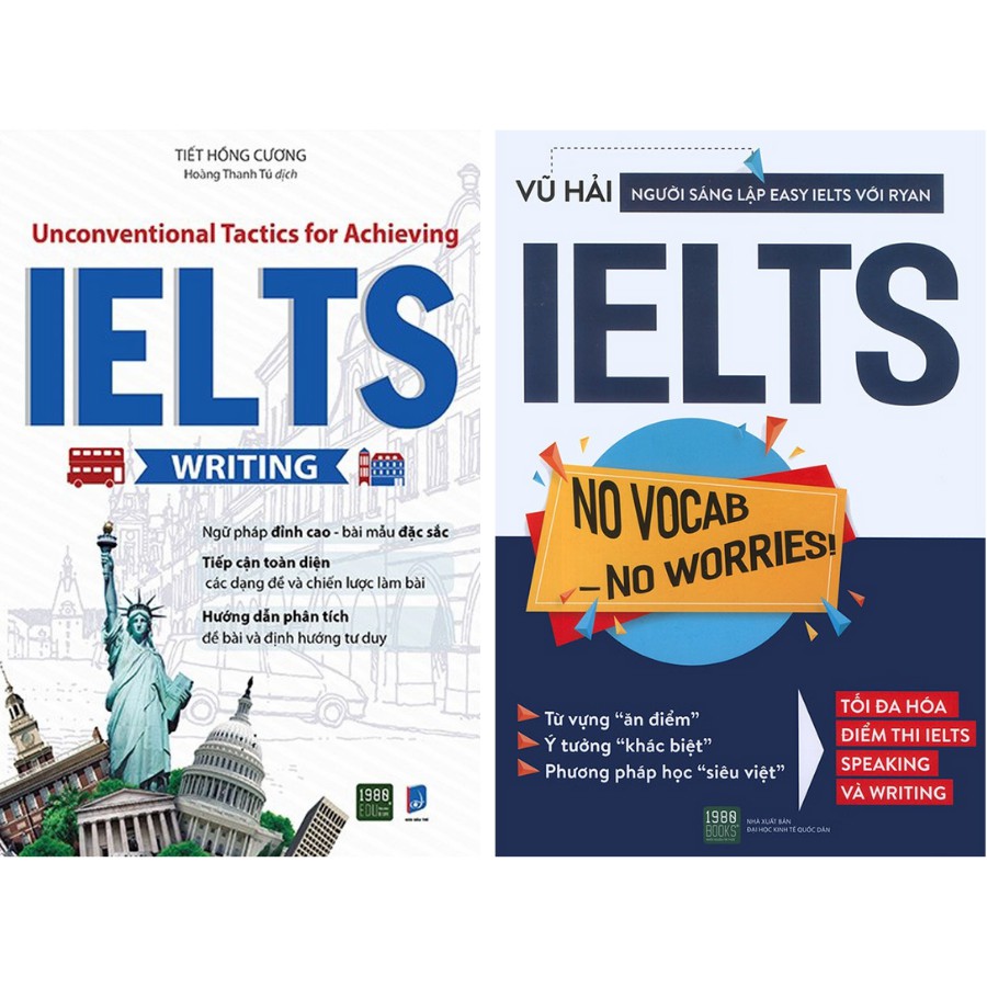Sách - Combo Unconventional Tactics for Achieving IELTS WRITING + Ielts No vocab - No Worries - 1980Books