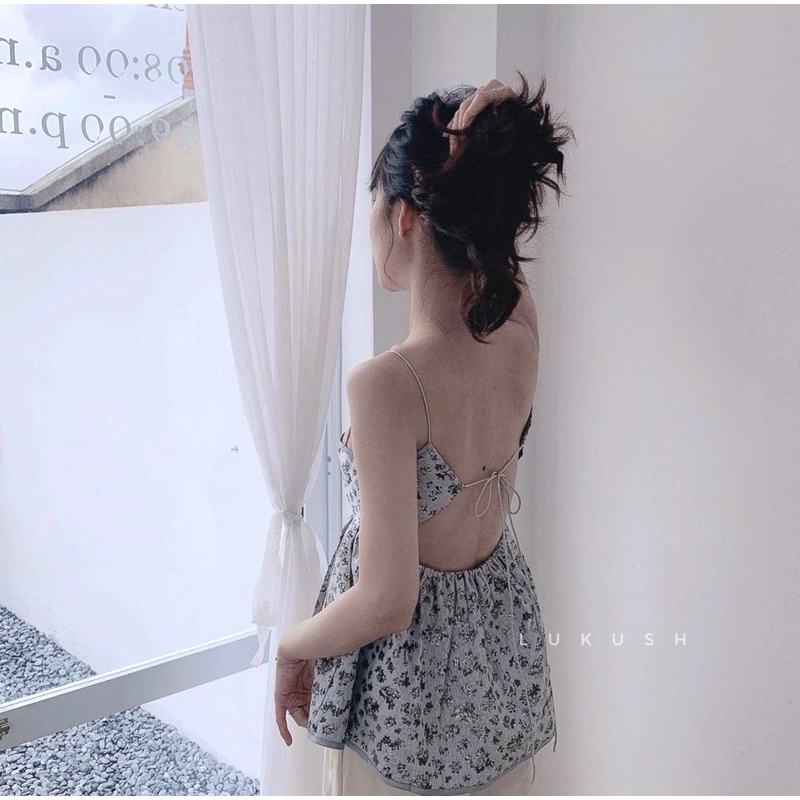 Áo babydoll hai dây khoét lưng sexy vải gấm nhũ xinh xắn