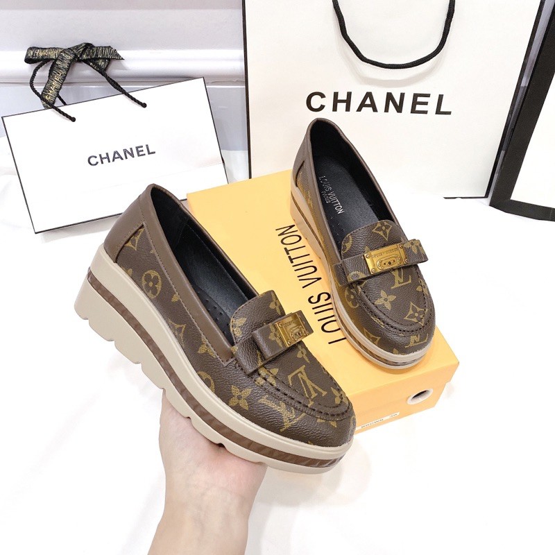 Giày đế xuồng nơ ngang hoa nâu spsl fullbox