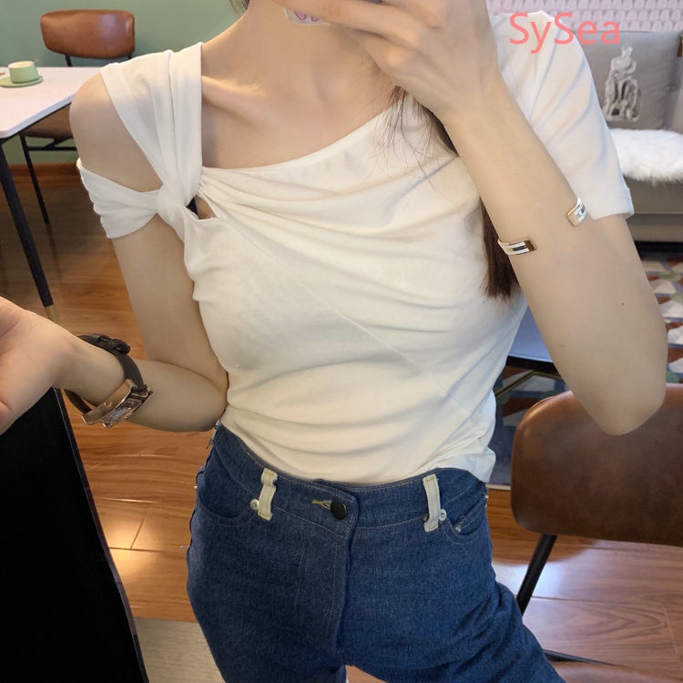 Áo Thun Màu Trơn Thắt Nút Thời Trang Mùa Hè Xinh Xắn Cho Nữ