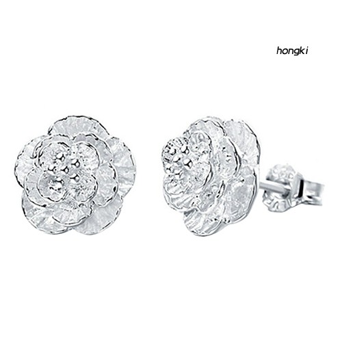 Khuyên tai mạ bạc phối hình hoa hồng lãng mạn thời trang