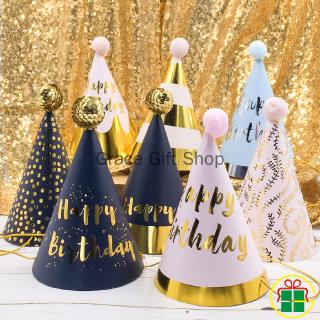 Mũ Sinh Nhật Đính Quả Bông Bằng Giấy Đồng Dành Cho Trẻ Em