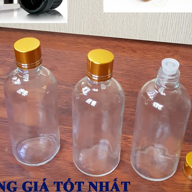 TỔNG KHO SỈ - 20 Bộ vỏ Chai thủy tinh ( chai trong xuốt + nắp vàng) : 50ml 100ml
