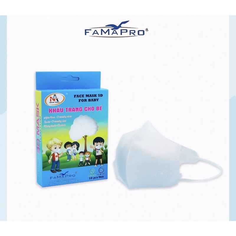 Hộp 10 cái khẩu trang 5d baby Famapro/khẩu trang cho bé/khẩu trang trẻ em 6 tháng -4 tuổi