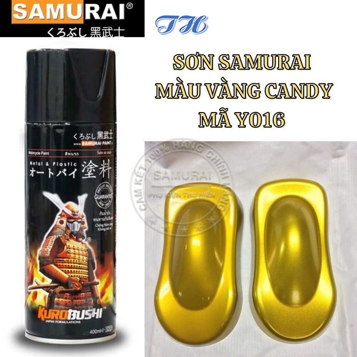 Sơn Xịt Samurai chuyên dùng cho xe máy màu vàng candy Y016 *chống cháy, chống rạn nứt, vòi xịt chống chảy