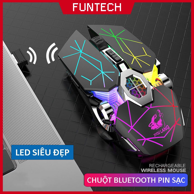 Chuột máy tính không dây gaming Wolf X13 Pro Led 7 màu siêu đẹp pin sạc đẹp giá rẻ