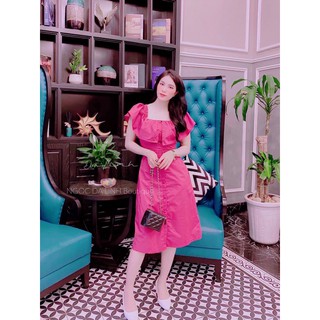 bán sỉ váy bèo vai cúc bọc đai eo
