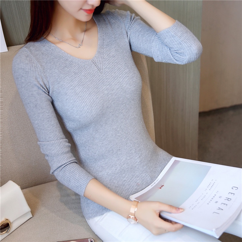 Áo len nữ kiểu cổ tim phong cách hàn quốc tay dài