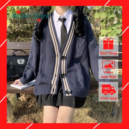 Áo Khoác Cardigan Len Thừng Viền Hàn Quốc Form Rộng, Chất Mềm Mịn Siêu Yêu
