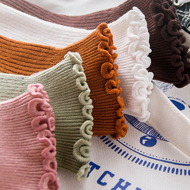 Tất Nhún Cổ Bèo Vintage Cổ Lửng Tiểu Thư, Phong Cách Hàn Quốc Kiểu Dáng Len Gân Tăm Nhỏ - Subo Shop
