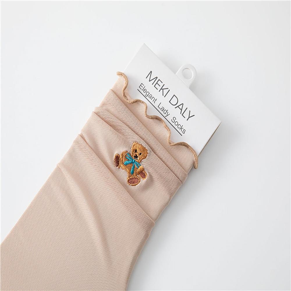 NICKOLAS Vớ Harajuku Màu Trơn Thoáng Khí Có Diềm Xếp Nếp Hình Gấu Dễ Thương Cho Nữ