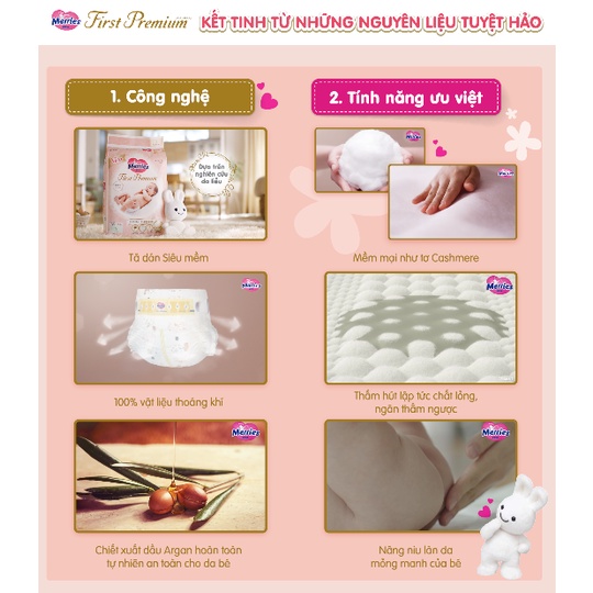 Tã Dán/ Bỉm Merries First Premium Size Newborn NB66, S60, M48 - Cao Cấp