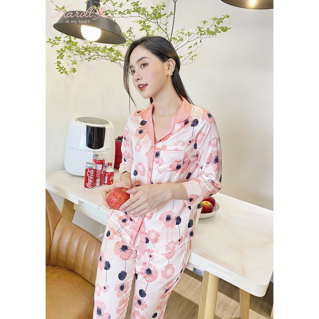 Bộ lụa cao cấp pijama nữ hãng Karoll - NH21.006 (4 màu kèm hình tự chụp)