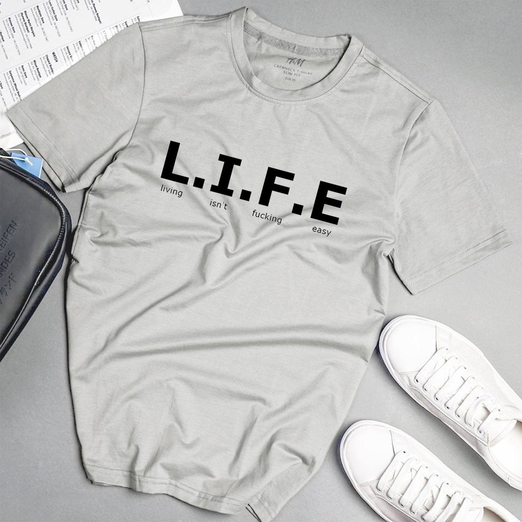 Áo phông nam l.i.f.e cá tính phong cách unisex màu xám