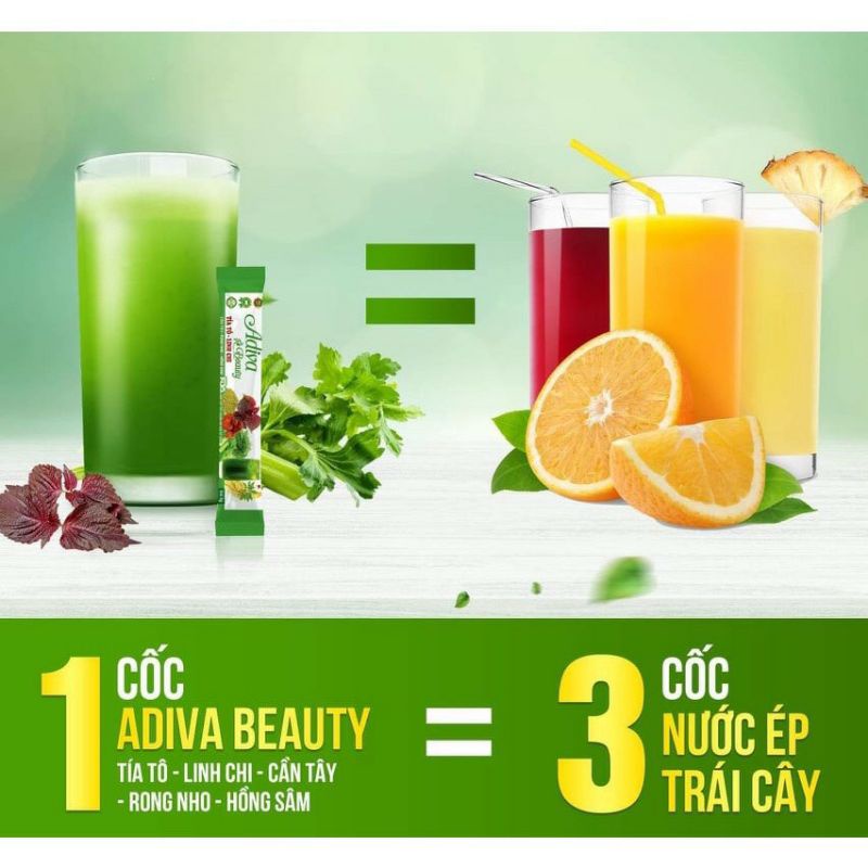 (Hộp 30 gói )Thải độc Adiva beauty tía tô linh chi  thanh lọc cơ thể