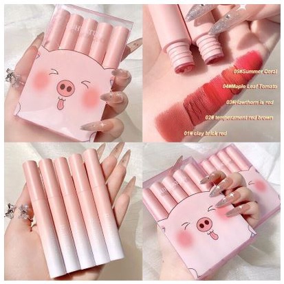 Set 5 Cây Son Kem Lì Heo Hồng Siêu Xịn Mịn Cute