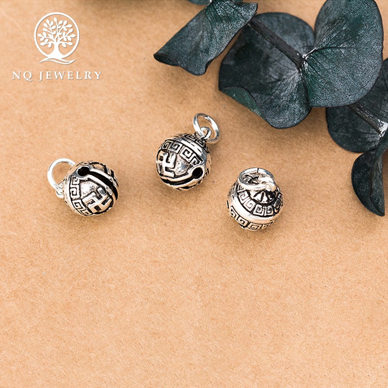 Mặt dây chuyền bạc hình quả chuông treo hoa tiết chữ vạn treo - NQ Jewelry