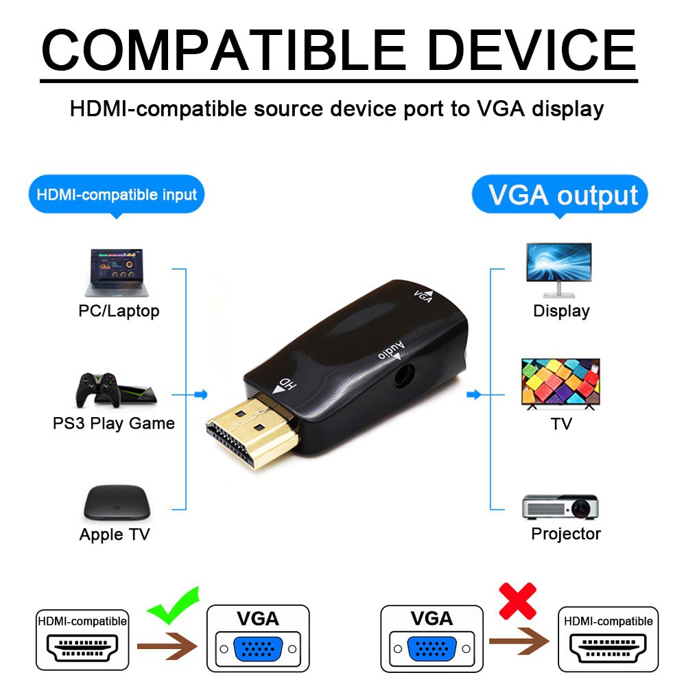 Cáp Chuyển Đổi Âm Thanh Hdmi Sang Vga Hd 1080p Cho Pc Laptop Tv Box