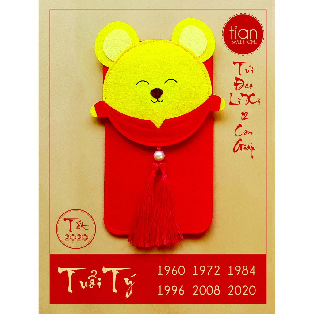 TÚI ĐEO LÌ XÌ  HANDMADE 12 CON GIÁP: TÝ
