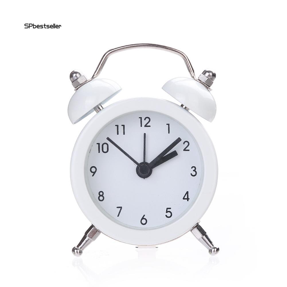 SPBS_Mini Round Metal Alarm Clock Desk Stand Clock for Home Room Kitchen Office