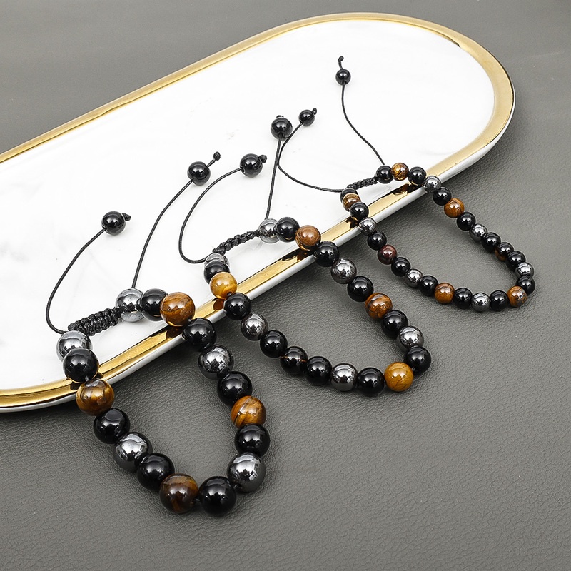 Vòng Tay Xâu Hạt Đá Mắt Hổ Màu Đen Thời Trang Unisex