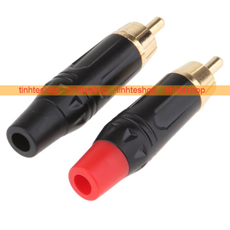 DIY Đầu hàn jack cắm hoa sen AV RCA Audio Video Coaxial/SPDIF chuôi cao su đen OD-6mm gold 24K (1 chiếc)