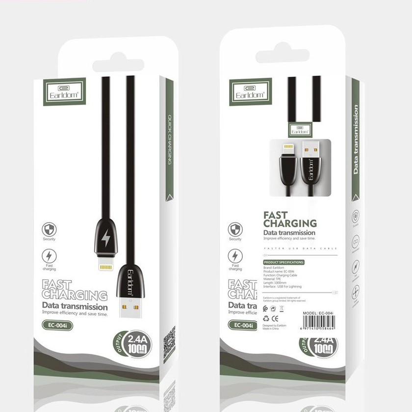 Cáp Sạc nhựa cao cấp chống gãy dập, sạc nhanh 2.4A  Earldom 1M EC- 004 chính hãng