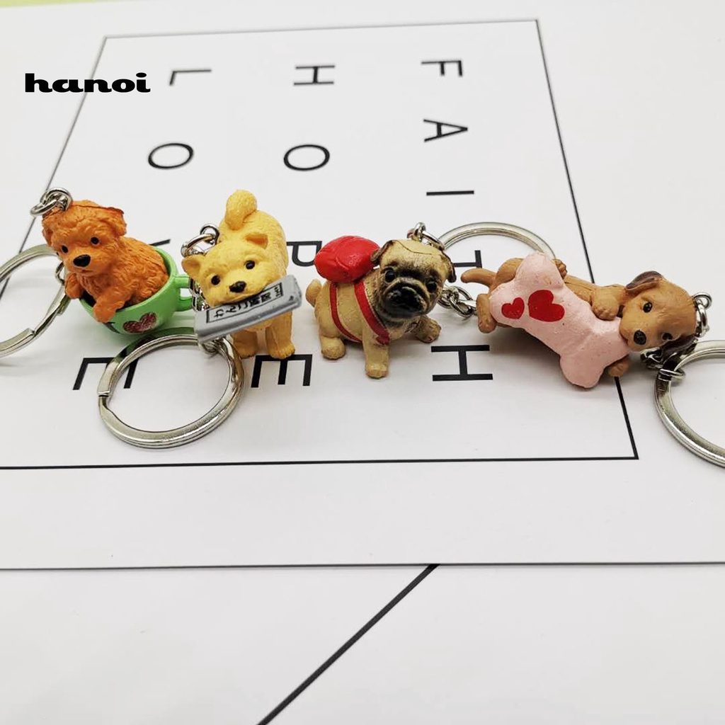 Móc gắn chìa khóa hình chú chó con bằng nhựa resin đáng yêu