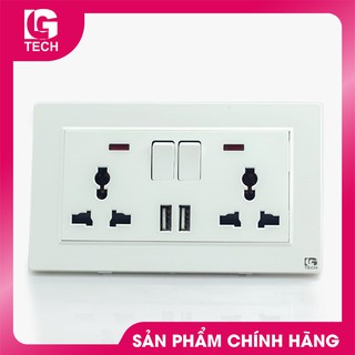 Ổ cắm ba chấu đôi tích hợp USB có công tắc và đèn báo LG tech LG-F21-066