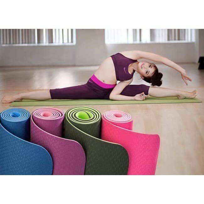 Thảm Tập Yoga chống trượt 2 lớp dày 6mm chất liệu cao su TPE cao cấp tấm thảm tập gym thể dục tại nhà GYGA