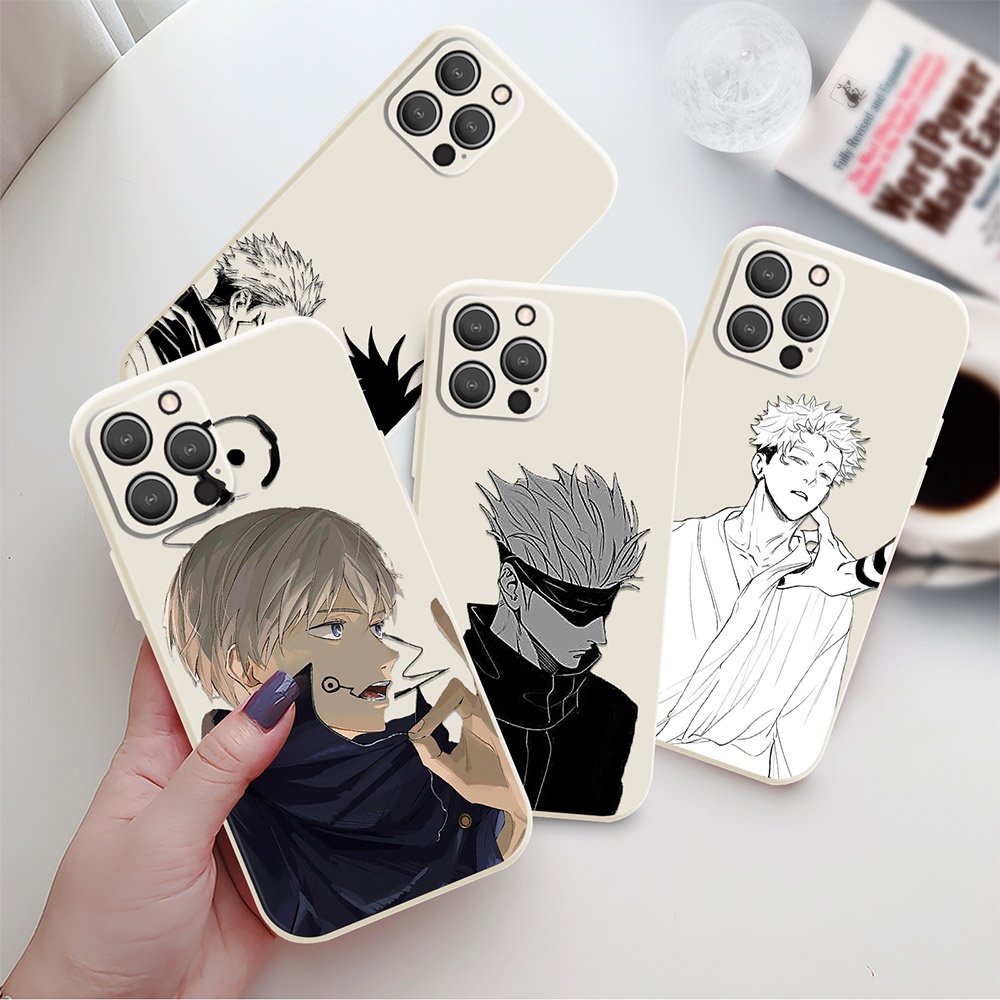 Ốp Điện Thoại Mềm Họa Tiết Anime Jujutsu Kaisen Viền Trắng Cho iPhone 11 Pro Max 12 13 7 8 Plus SE 2022 X XS