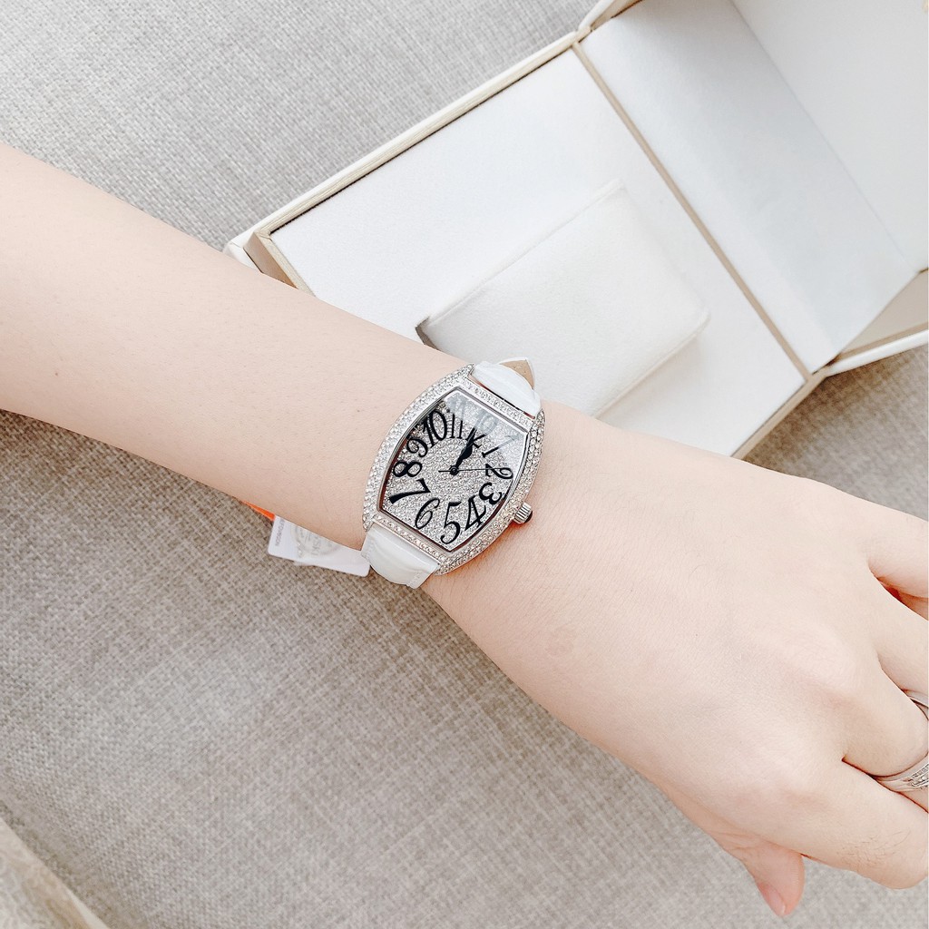 Đồng Hồ Davena Nữ Dây Da Trắng 36mm Silver
