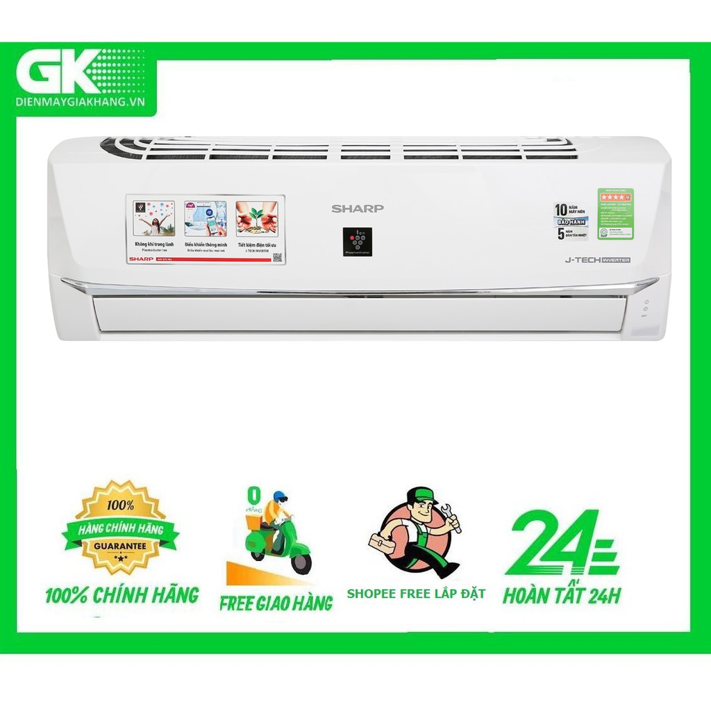 MIỄN PHÍ CÔNG LẮP ĐẶT - XP10WHW - Máy lạnh Sharp Inverter 1 HP AH-XP10WHW Mẫu 2019
