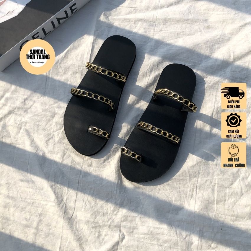 Dép sandal nữ xỏ ngón đi chơi, đi học xích đen/trắng full size 30-44 nam nữ SANDALTHOITRANG [ẢNH THẬT 100%]