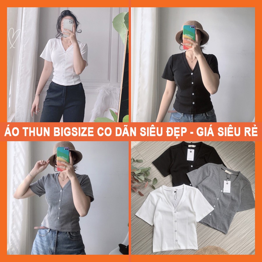 Áo thun nữ gân tăm tay ngắn cổ tim có Bigsize , Áo thun nữ cổ V dáng ngắn coptop