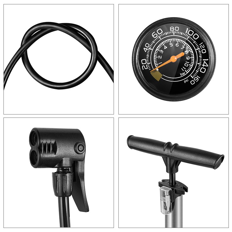 Dụng Cụ Bơm Hơi Xe Đạp WEST BIKING 160PSI Có Đồng Hồ Dễ Để Sàn Sử Dụng Với Chân Và Tay