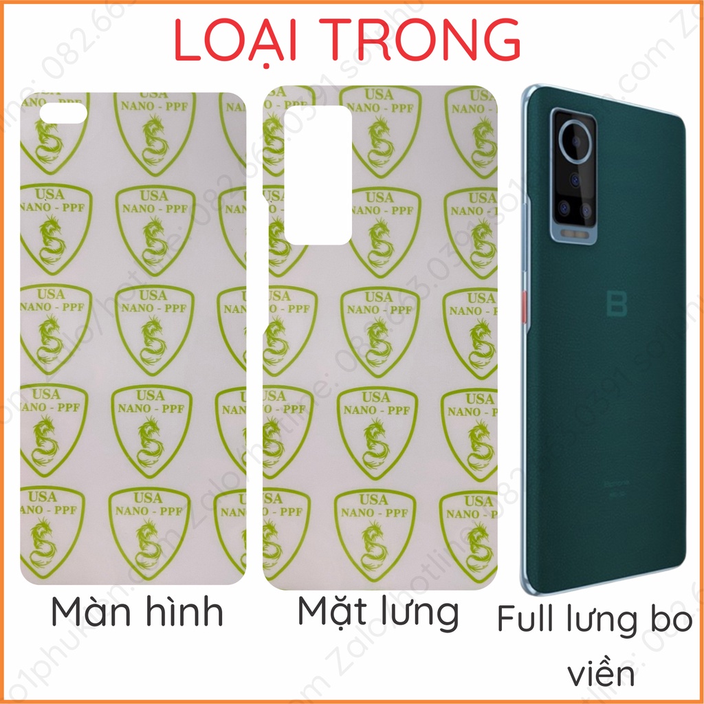 Dán PPF Bphone A85 loại trong , nhám dành cho màn hình, mặt lưng chống trầy
