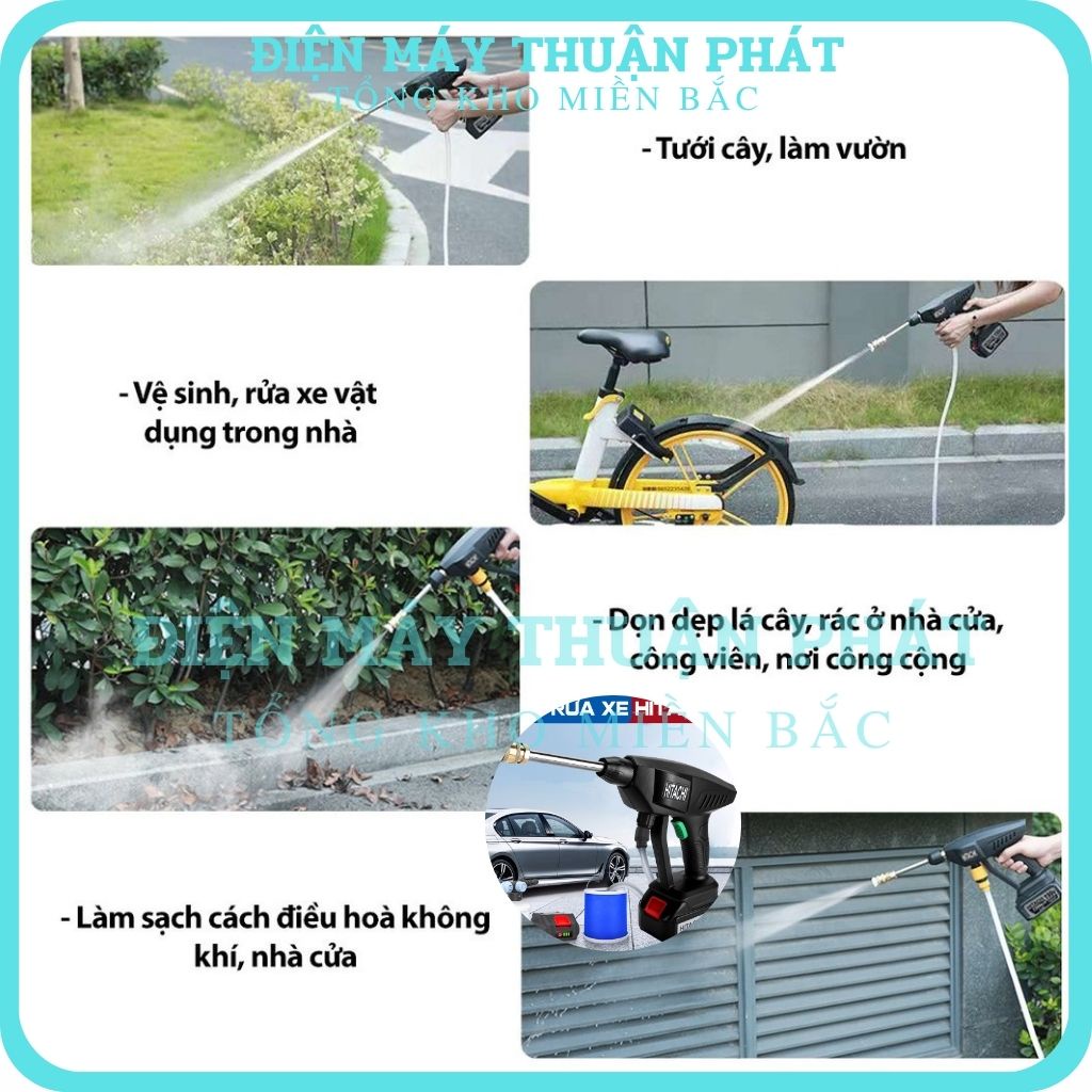 Máy rửa xe áp lực cao gia đình cầm tay total mini Pin Hitachi 199V mini giá rẻ bình phun bọt tuyết rửa xe máy cao áp