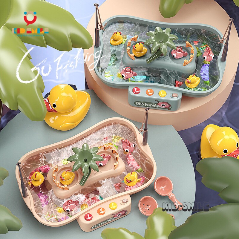 ✿Đồ chơi trẻ em câu cá câu vịt dùng pin có nhạc, dòng bể nước nước chảy tự động 21 chi tiết chất liệu nhựa ABS cao cấp,